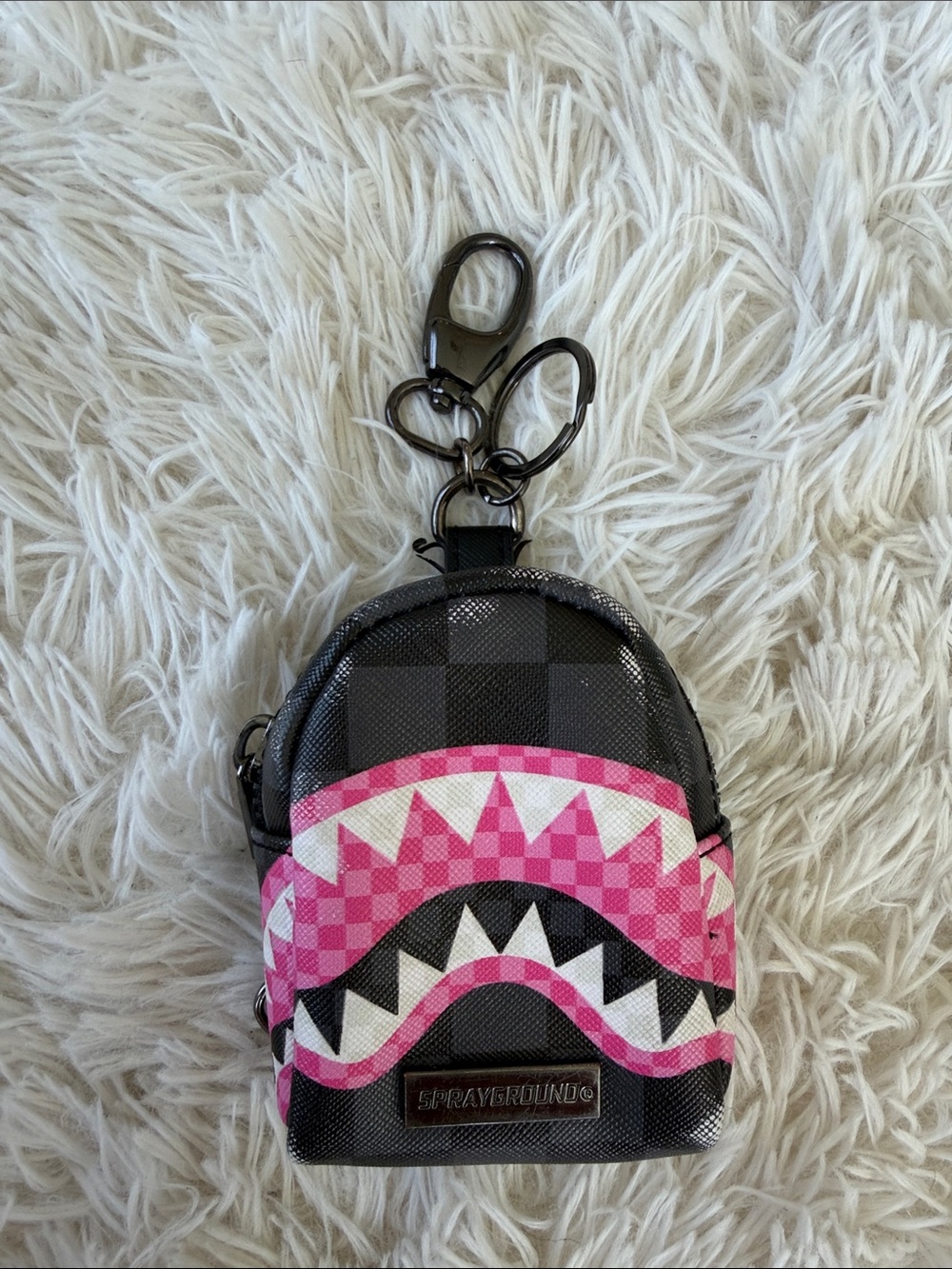 Sprayground Sharks in Candy Pink Mini Backpack Keychain